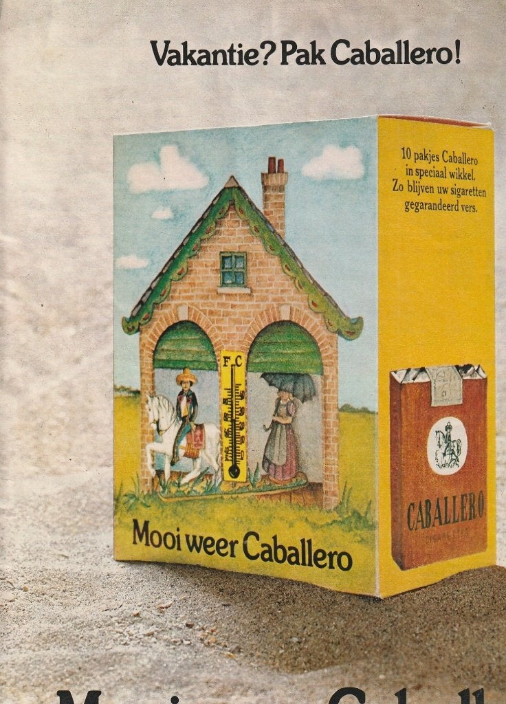 Retro reclame 1974 Caballero sigaretten vakantie verpakking, Verzenden, Overige typen
