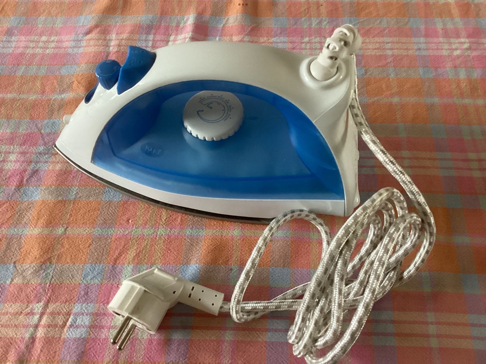 Strijkijzer met snoer - Wit/Blauw, Caravans en Kamperen, Ophalen of Verzenden, Gebruikt