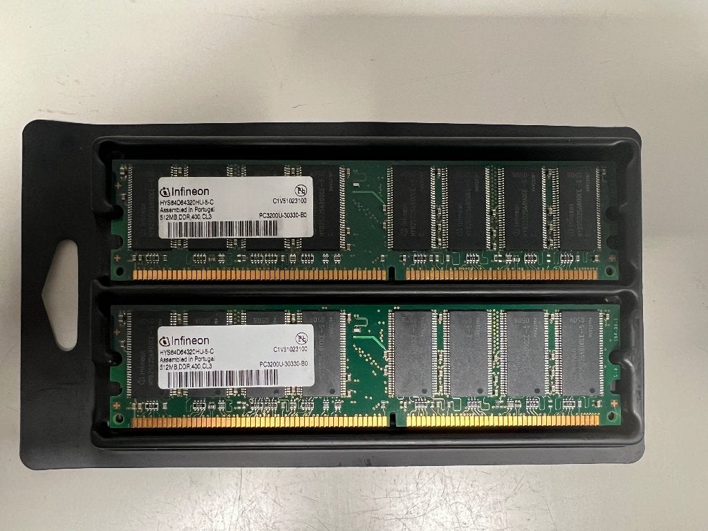 Infineon 2x512MB DDR 400MHz PC3200 Geheugen, Ophalen of Verzenden, DDR, Desktop, Gebruikt