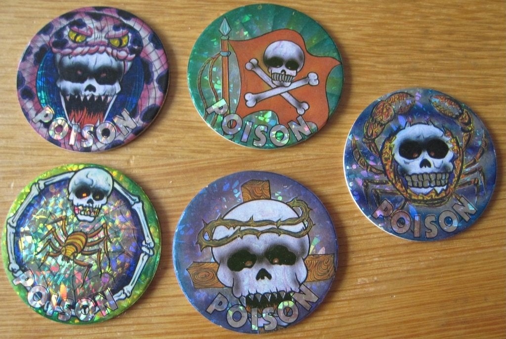vijf flippo's - caps uit de serie poison met schedels, Verzamelen, Ophalen of Verzenden, Losse flippo's