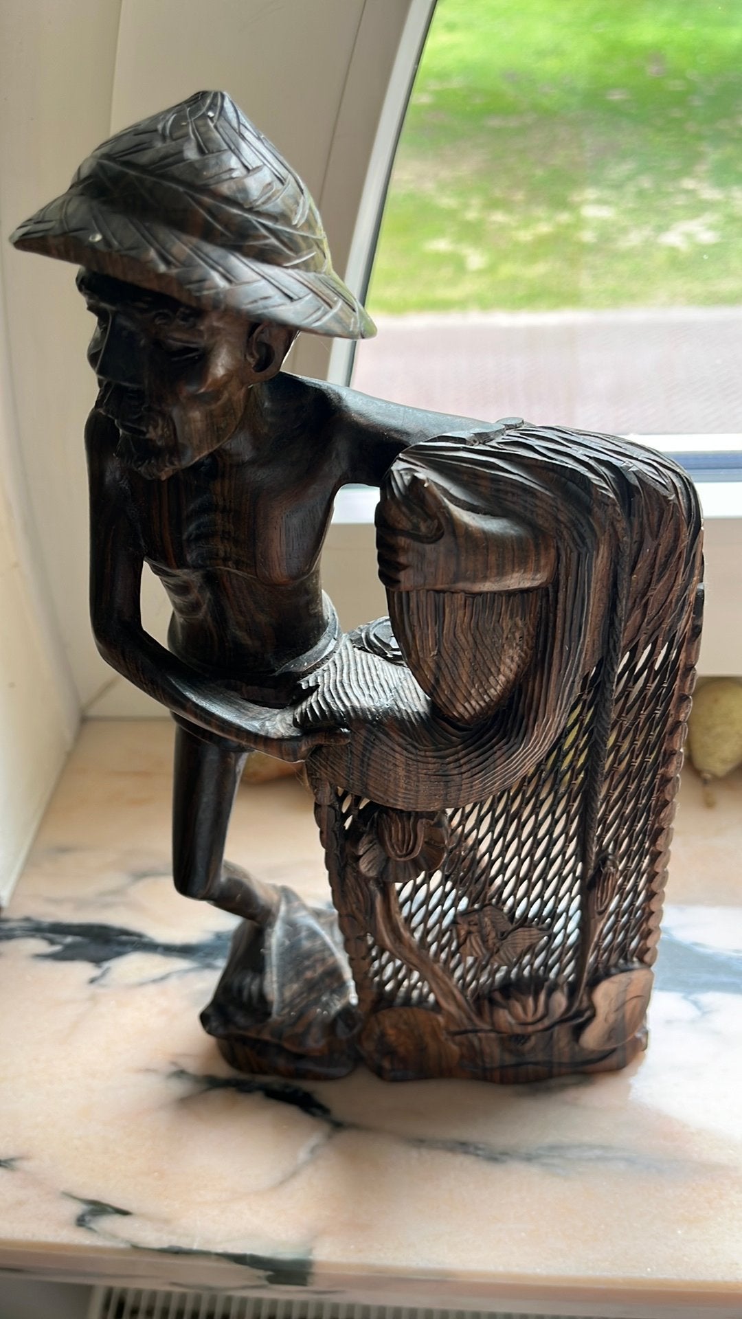 Visser helemaal uitgesneden beeld, Antiek en Kunst, Ophalen of Verzenden, Hout