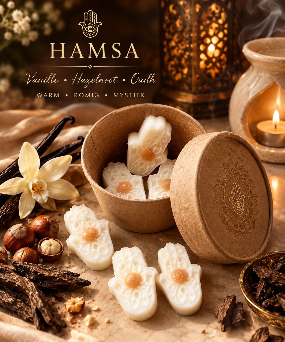 Hamsa Waxmelts Vanille, Hazelnoot & Oudh - Warm & Mystiek, Ophalen of Verzenden, Nieuw