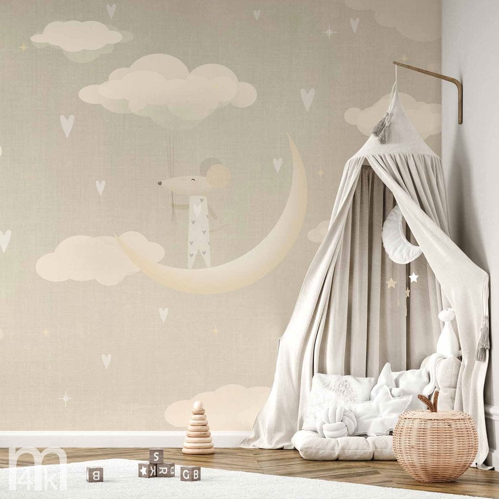 Muis op de maan fotobehang, baby- en kinderkamer,, Verzenden, Nieuw