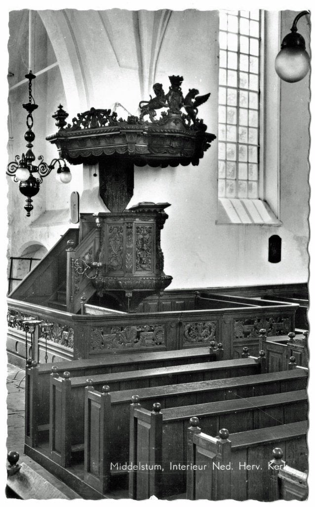 Middelstum, interieur Ned. Herv. kerk, ca. 1980, Verzenden, 1960 tot 1980, Ongelopen, Groningen