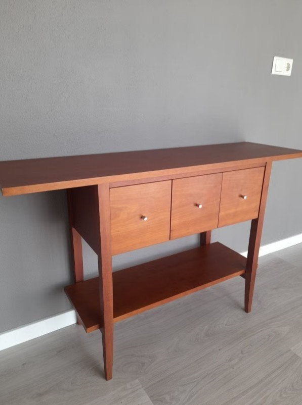 Kersen houten sidetable met 3 lades en opbergplank, Ophalen, Modern, Klassiek, Zo goed als nieuw, 75 cm of meer