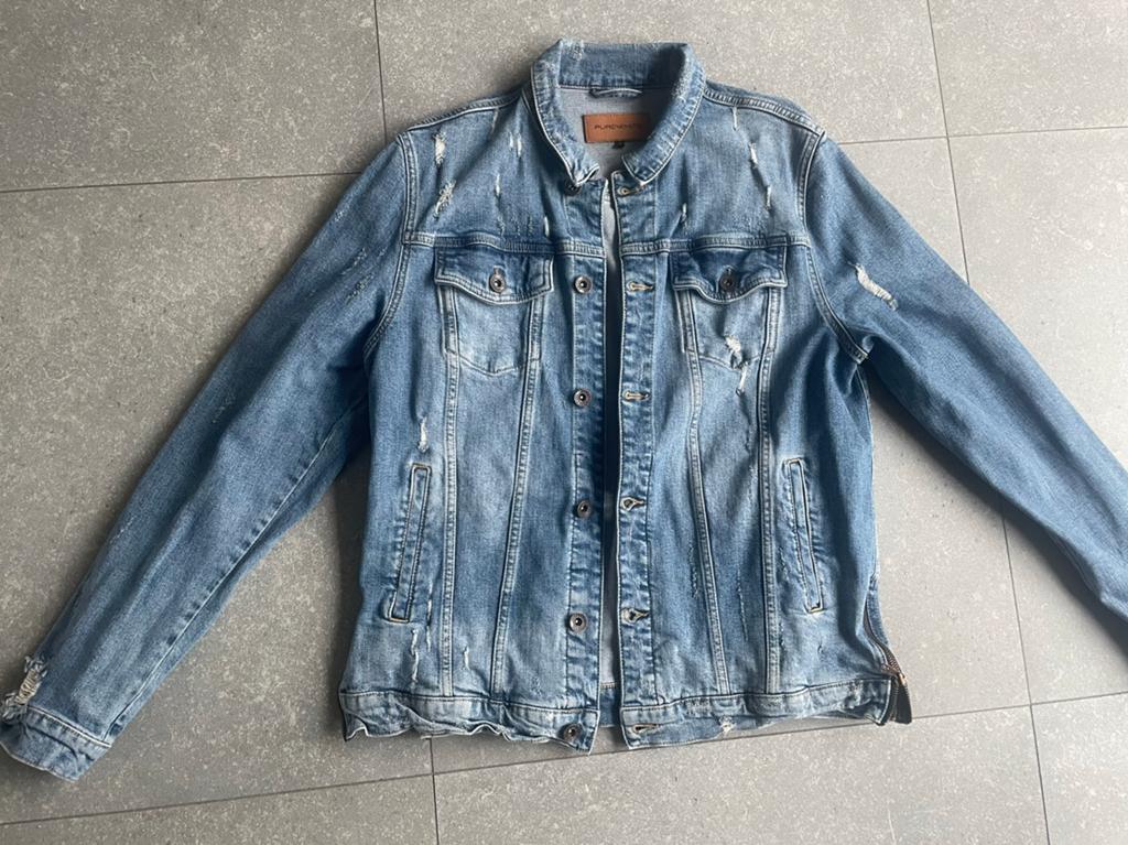 Spijkerjack Purewhite distressed, maat L., Ophalen of Verzenden, Zo goed als nieuw, Blauw