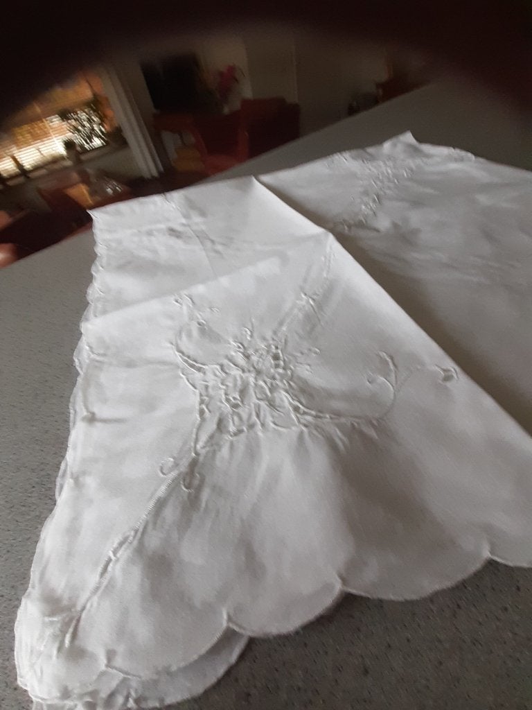 Broderie tafellakentje  100 x 100 cm met 6 servetten, Ophalen of Verzenden, Gebruikt, Vierkant
