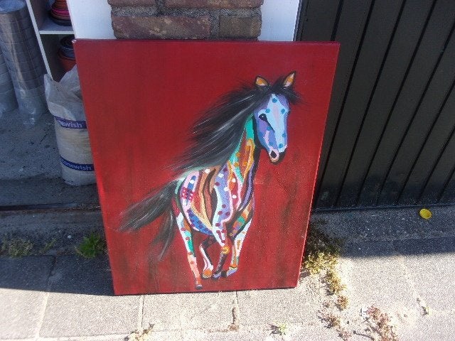 canvas doek met paard, Ophalen, Gebruikt, Schilderij