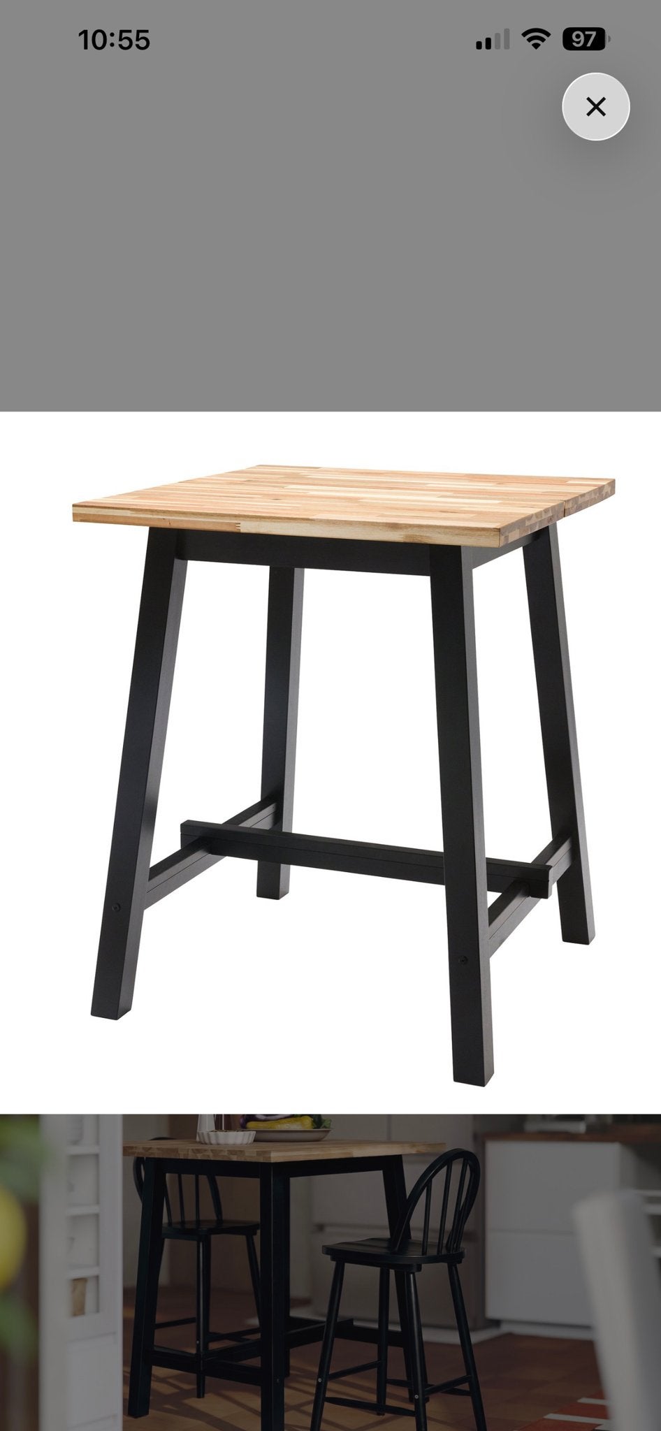 IKEA bartafel met houten blad, Ophalen, Gebruikt, 100 tot 150 cm, Vierkant