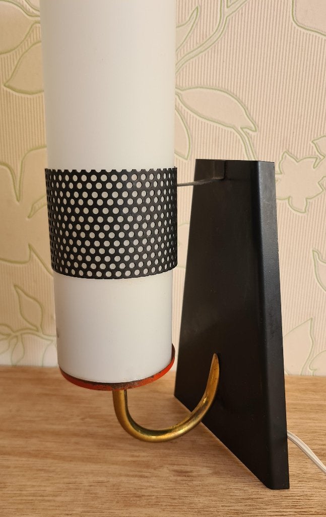 te koop: metalen wandlamp witte glazen kap, vintage jaren 60, Ophalen of Verzenden, Gebruikt, Glas, Retro vintage sixties
