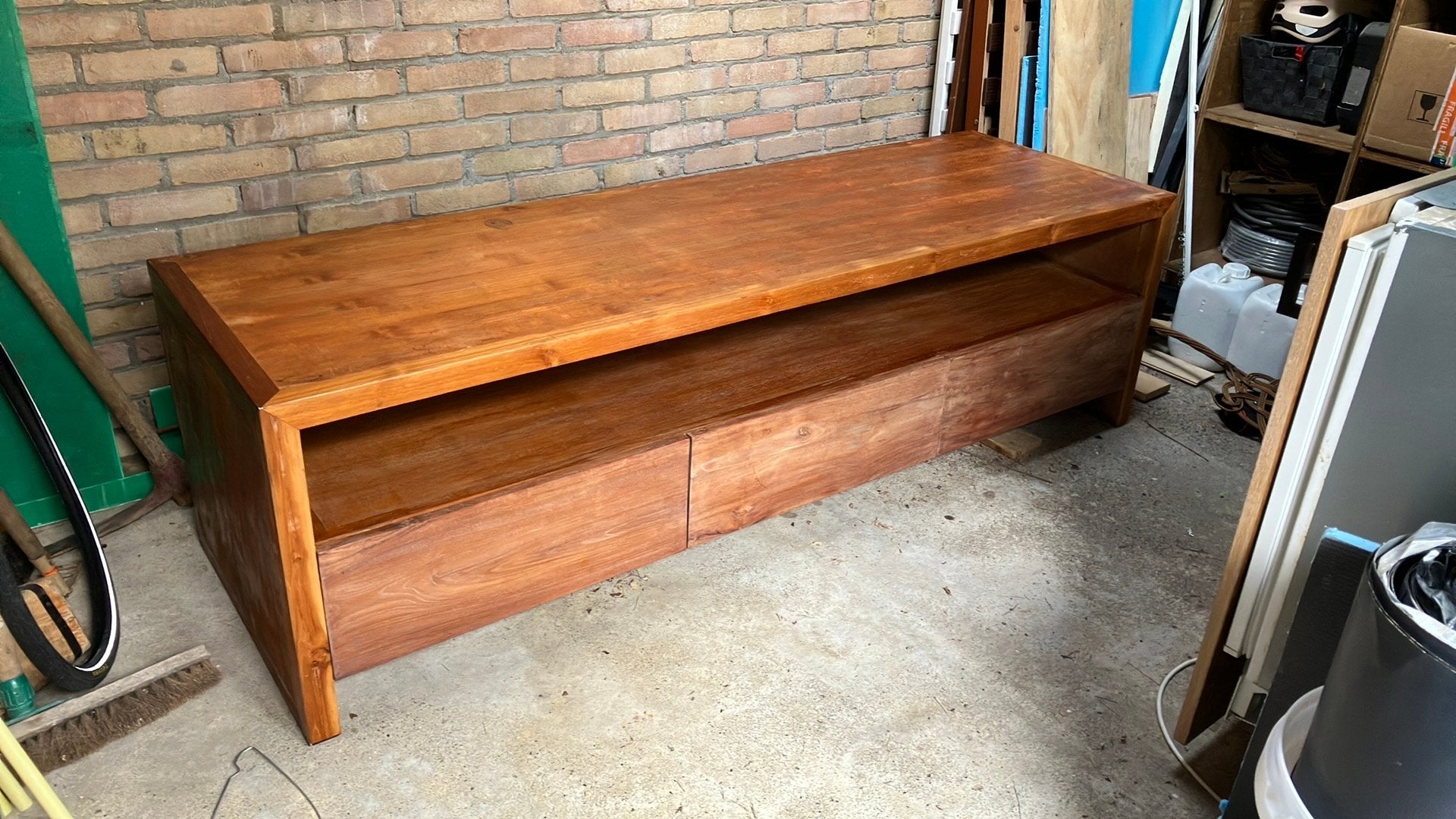 Teak TV-meubel met laden - Opknapper, Ophalen, Gebruikt, 150 tot 200 cm, Teakhout
