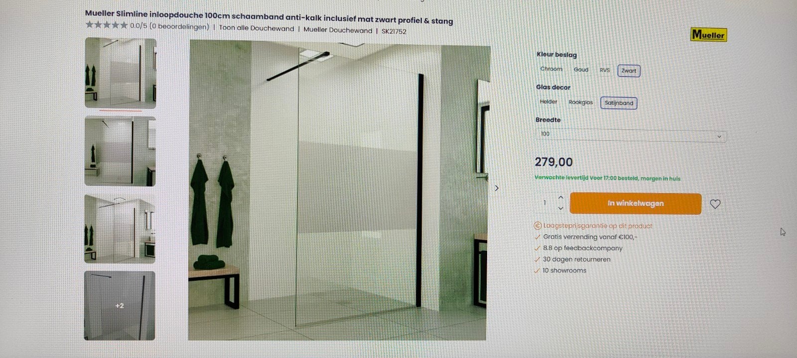 Mueller Slimline inloopdouche 100cm bij 200cm, Ophalen, Nieuw