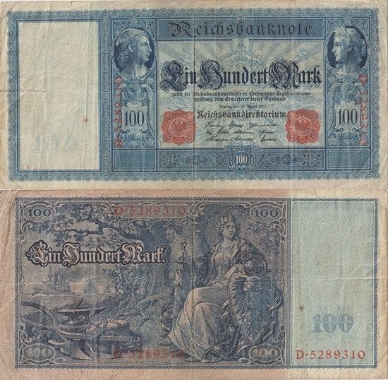 DUITSE RIJK 1910 100 mark #42 VG, Verzenden, Duitsland, Los biljet