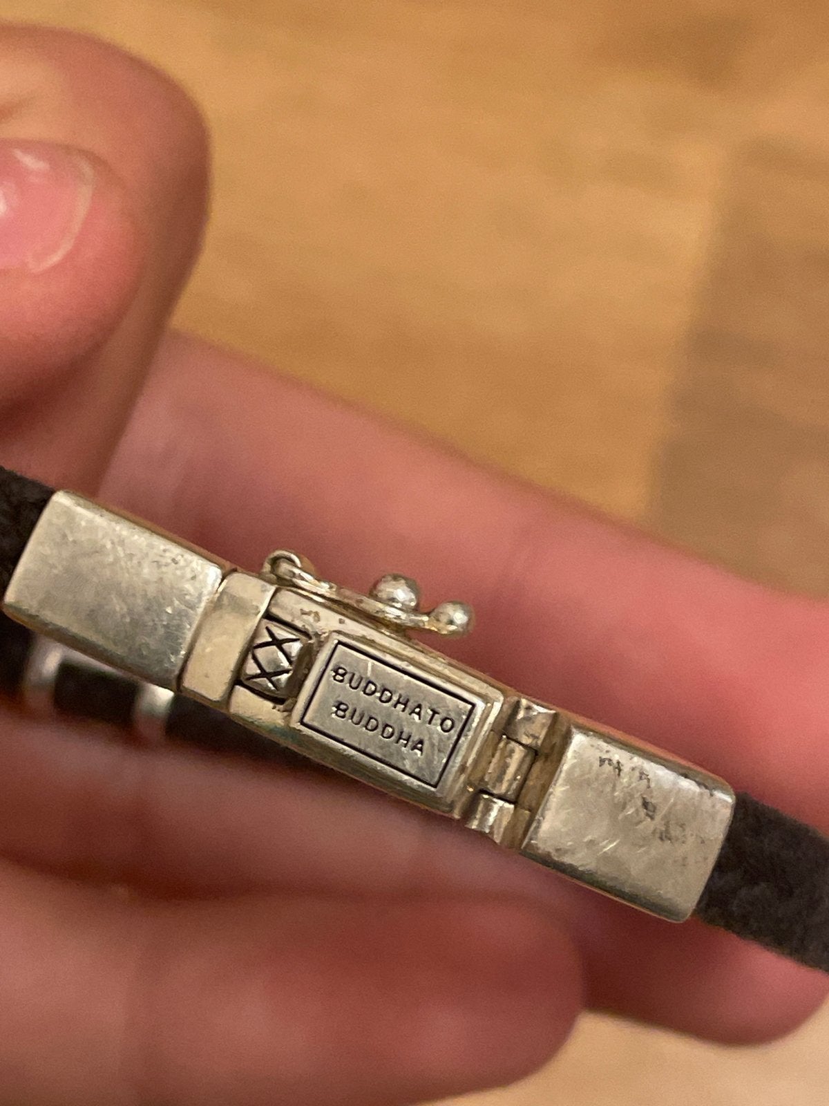 Buddha to Buddha armband van zilver en gevlochten leer, Ophalen of Verzenden, Gebruikt, Zwart, Leer