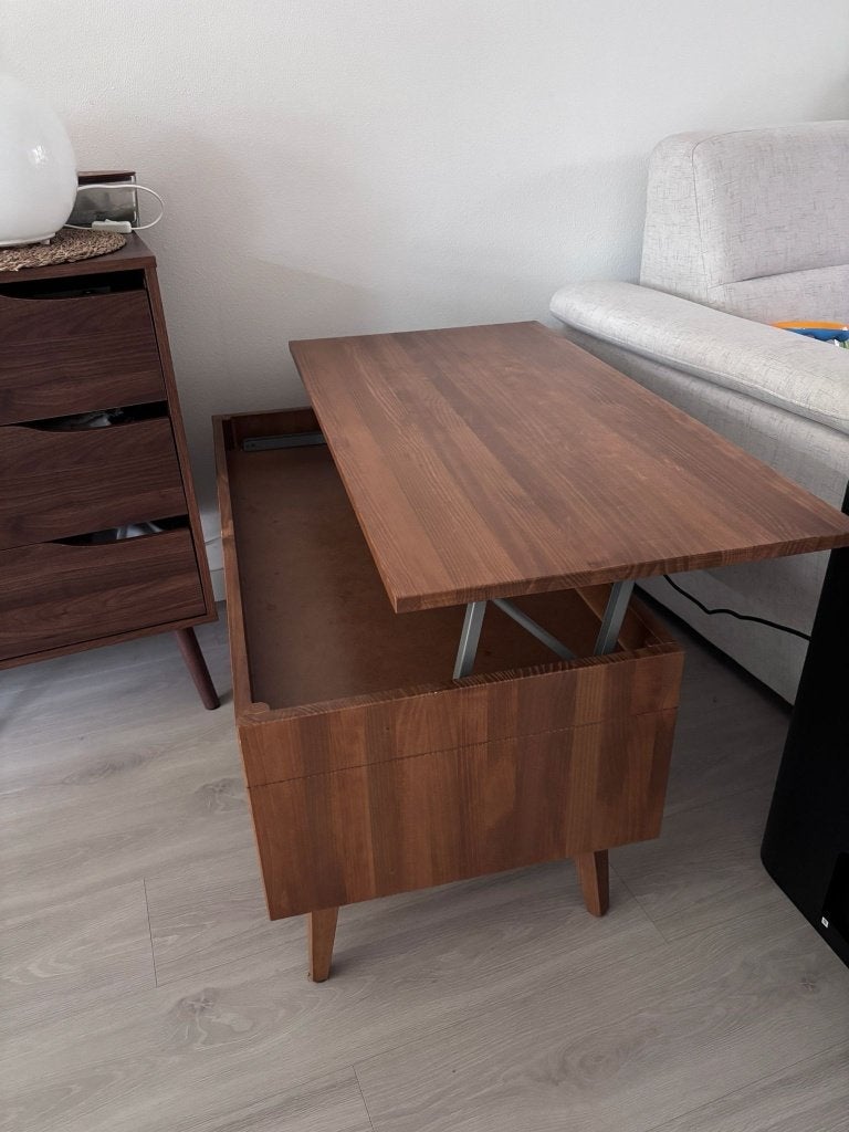 Walnoot Lift-top Salontafel, Ophalen, 100 tot 150 cm, 50 tot 100 cm, Zo goed als nieuw