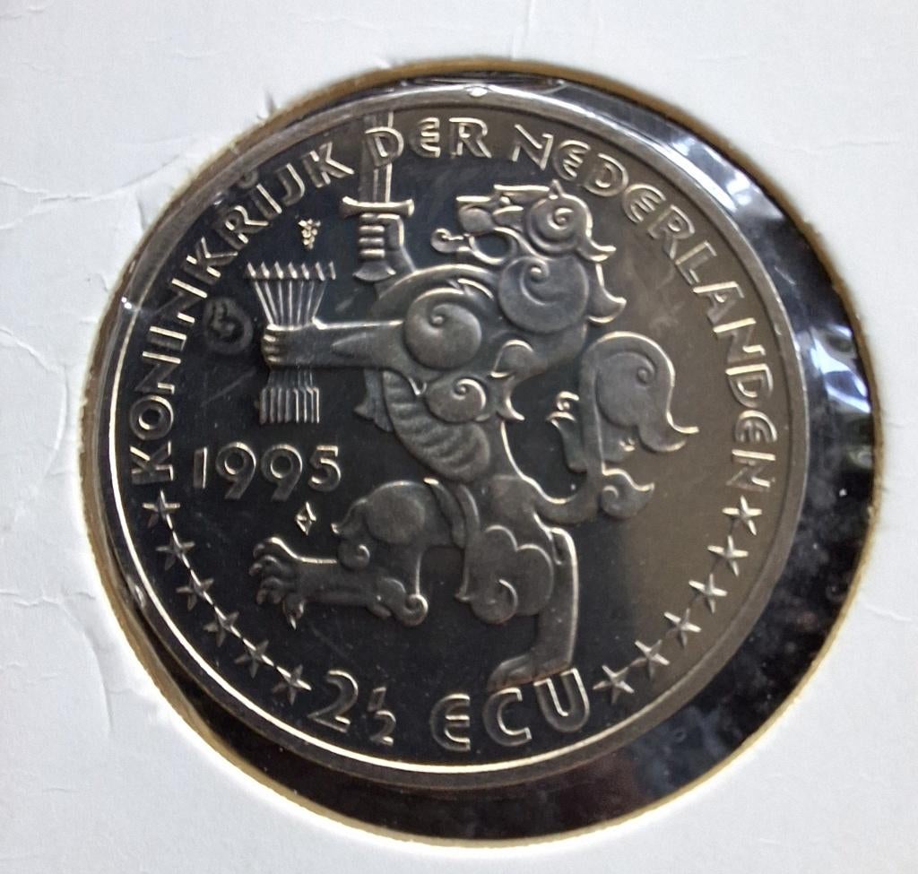 Wilhelmina 2,5 ecu bevrijding, 1995 (#11), Postzegels en Munten, Penningen en Medailles, Ophalen of Verzenden, Overige materialen