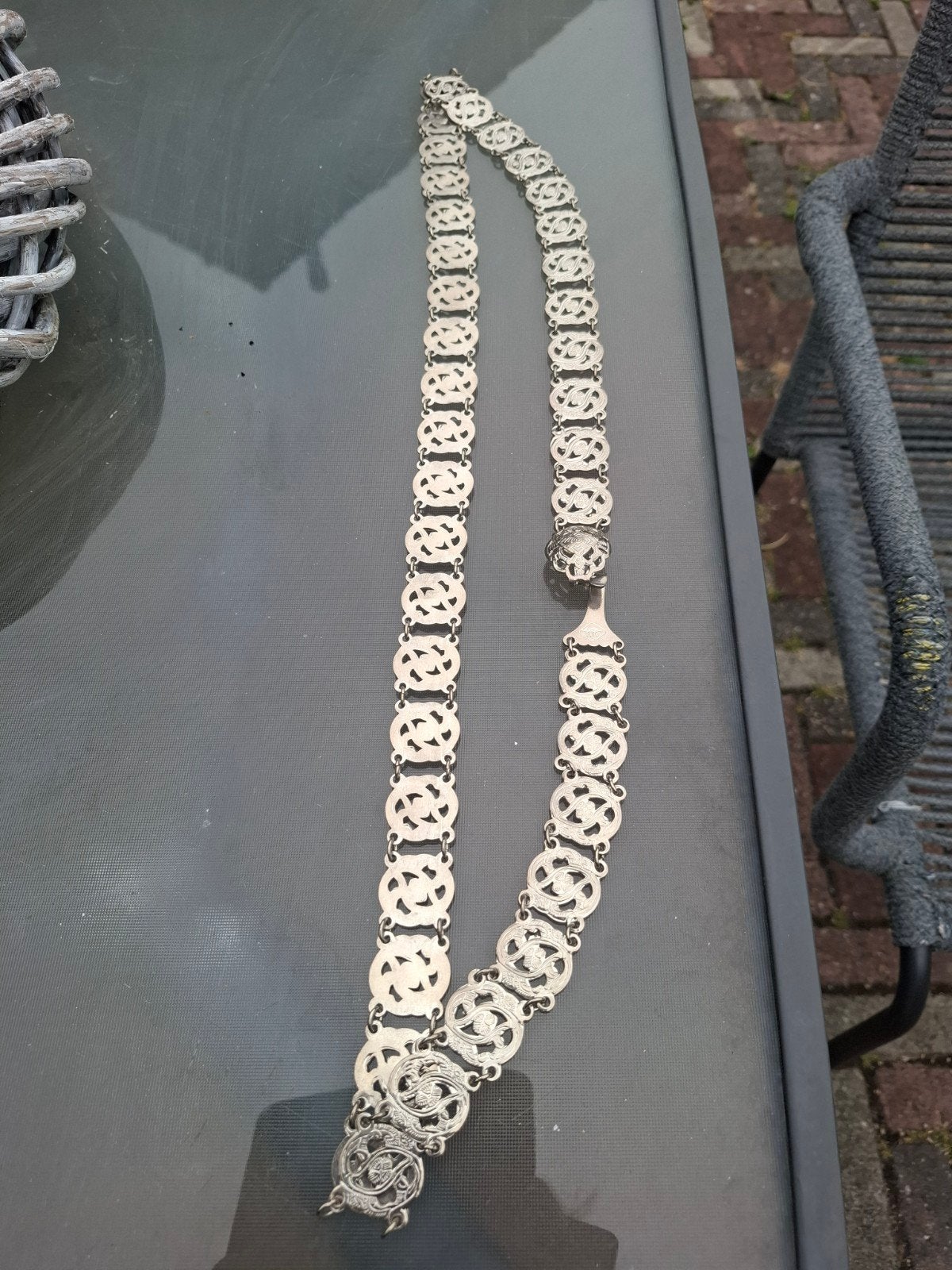 Metalen kettingriem., Ophalen of Verzenden, Zilver