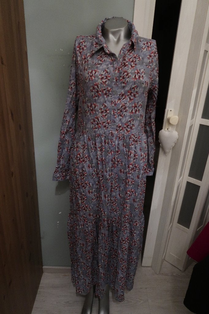 Lollys laundry geweldige design jurk blauwgrijs wit rood m, Maat 38/40 (M), Overige kleuren, Ophalen of Verzenden, Zo goed als nieuw