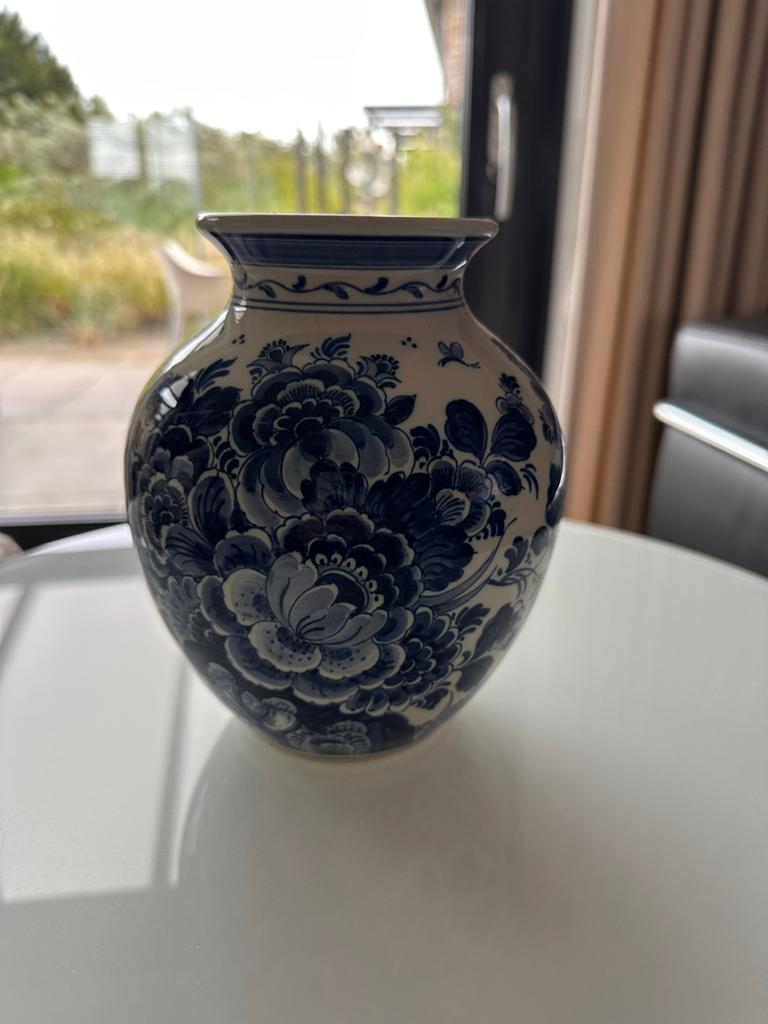 Delfts Blauwe Vaas - Handgeschilderd Floraal Motief (18,5 cm, Ophalen