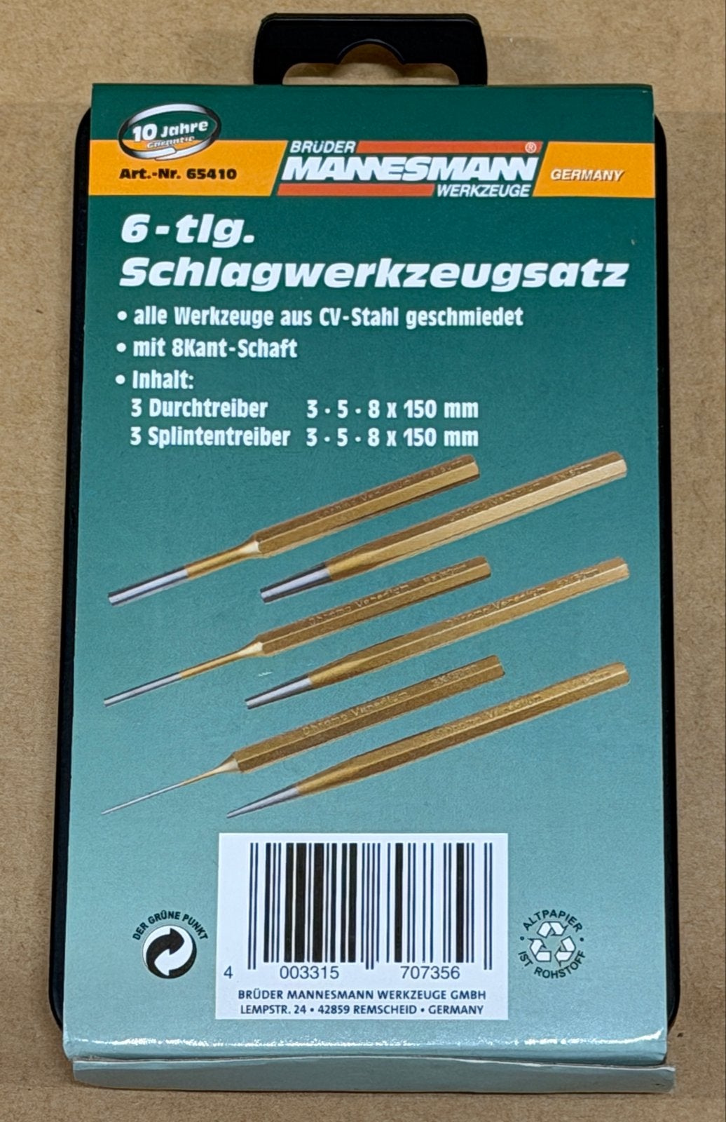 Nieuw Mannesmann 6-delige doorslag en pendrijverset, Doe-het-zelf en Verbouw, Ophalen of Verzenden, Nieuw