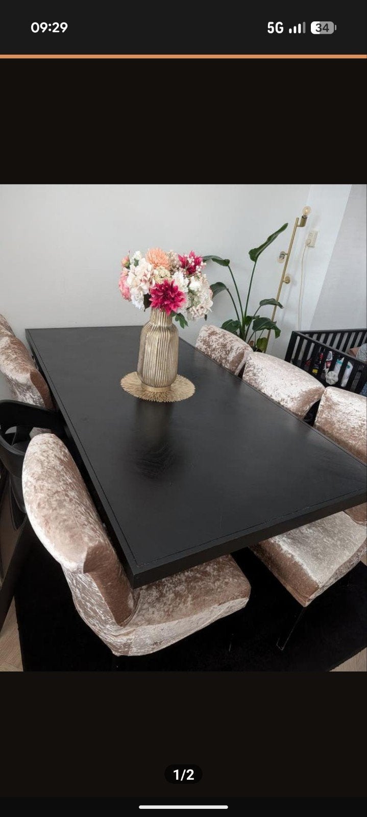 Zwarte visgraat eettafel, Ophalen, Rechthoekig, 200 cm of meer, 50 tot 100 cm