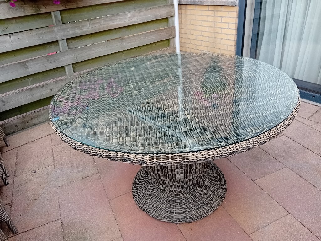 tuintafel wicker rond doorsnede 120 cm, Ophalen, Gebruikt, Rond, Wicker