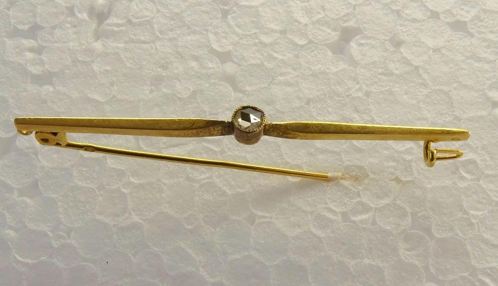 Goud antieke staaf-broche met Roos Diamant ~ brochette, Sieraden, Tassen en Uiterlijk, Antieke sieraden, Ophalen of Verzenden