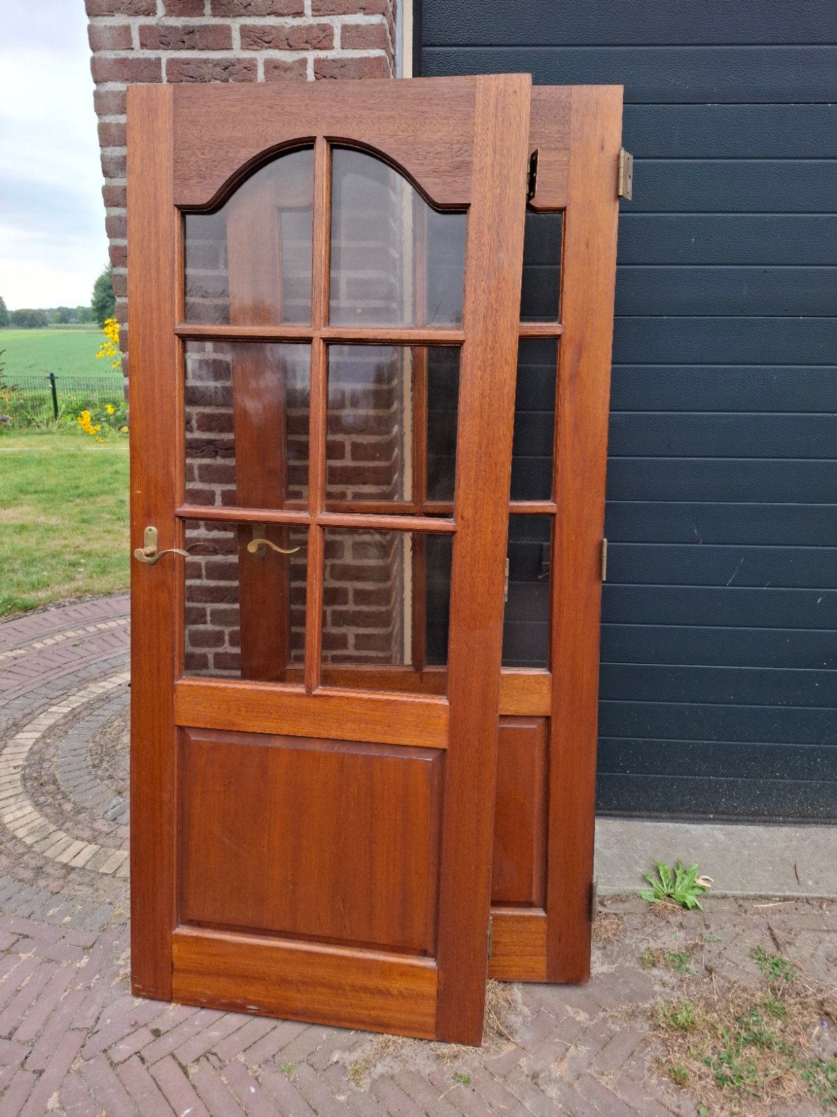 Massief houten buitendeuren met glas, Doe-het-zelf en Verbouw, Deuren en Horren, Ophalen, Gebruikt, 80 tot 100 cm, Buitendeur