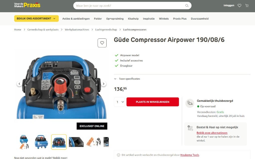 Güde compressor AIRPOWER 190/08/6, Ophalen, 100 liter of meer, Nieuw, Minder dan 200 liter/min