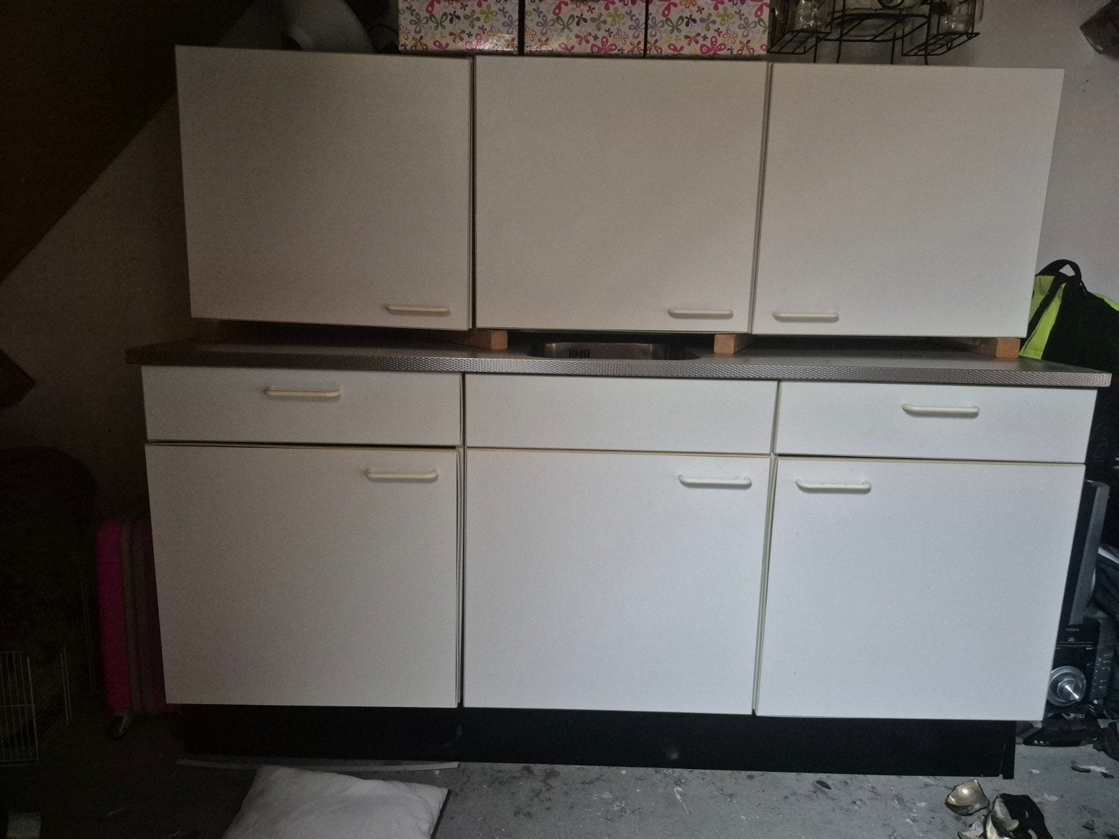 Witte keukenblok met bovenkasten en spoelbak, Ophalen, Gebruikt, Wit, Enkelwandige keuken