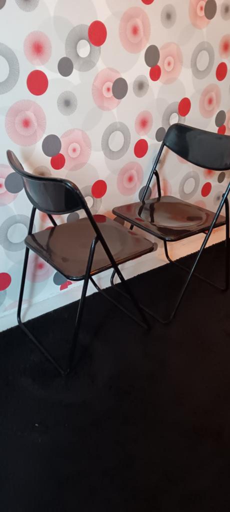 IKEA klapstoel Ted jaren 80 (3 stuks beschikbaar), Huis en Inrichting, Stoelen, Gebruikt, Drie, Kunststof, Metaal, Zwart, Ophalen of Verzenden