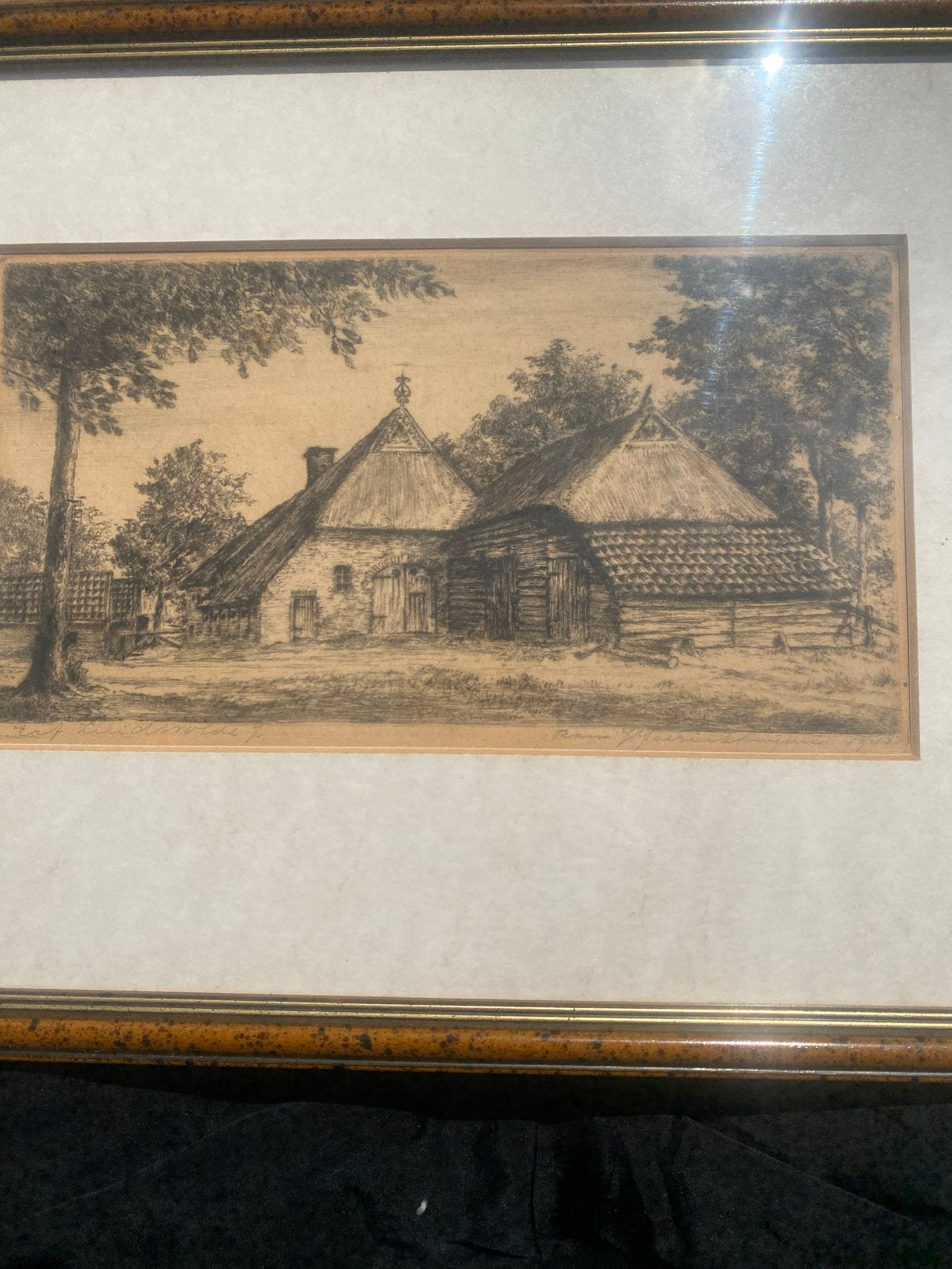 Ets van erf Zuidwolde Frans IJserinkhuijssen gesigneerd, Ets, Ophalen of Verzenden, Gesigneerd, Landschap
