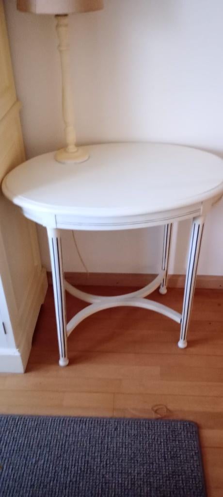 Ovale bijzettafel massief mahonie, wit brocante antiek, Ophalen, Gebruikt, 75 cm of meer, Hout