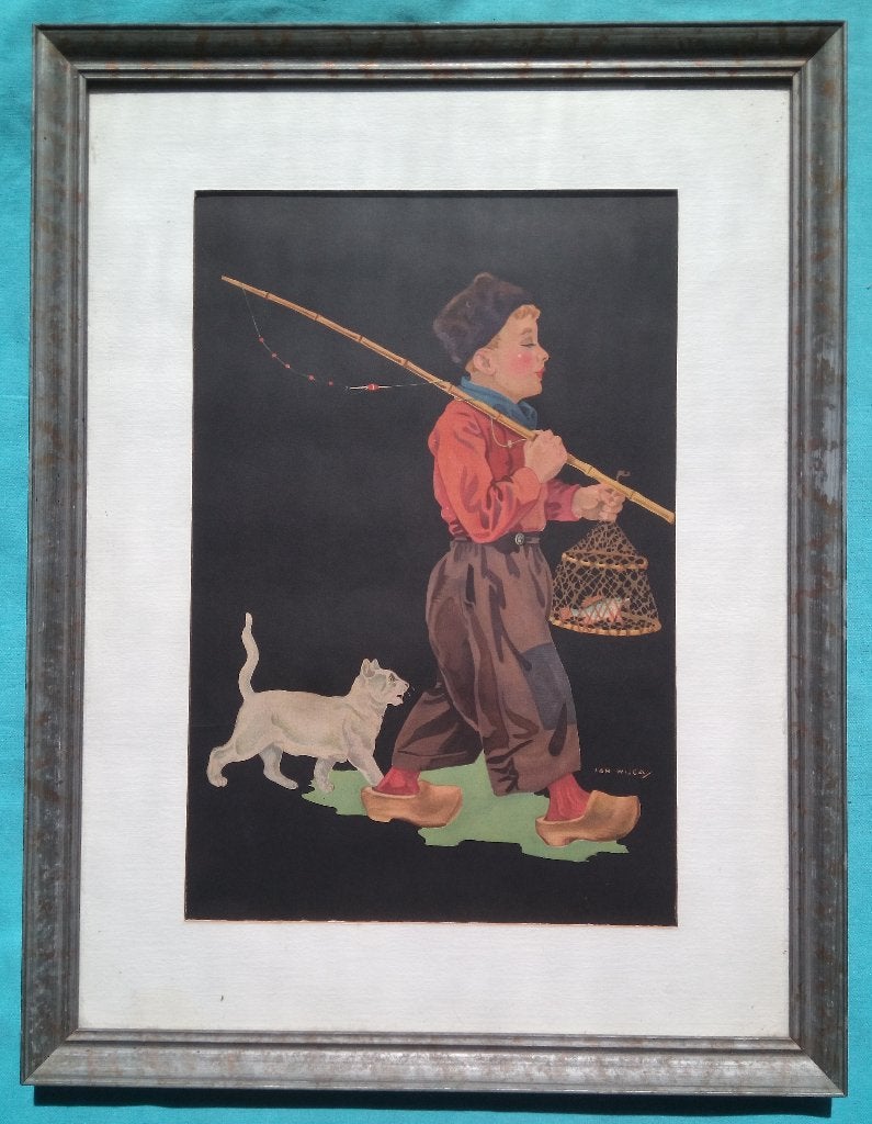 1940s SCHILDERIJ JAN WIJGA 1902-78 KLEDERDRACHT KAT HENGEL, Antiek en Kunst, Kunst | Schilderijen | Klassiek, Verzenden