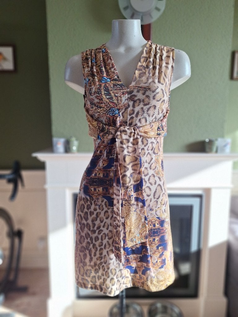 Etoile du Monde jurk luipaard met omslag M 38, Kleding | Dames, Jurken, Maat 38/40 (M), Bruin, Verzenden, Etoile du Monde