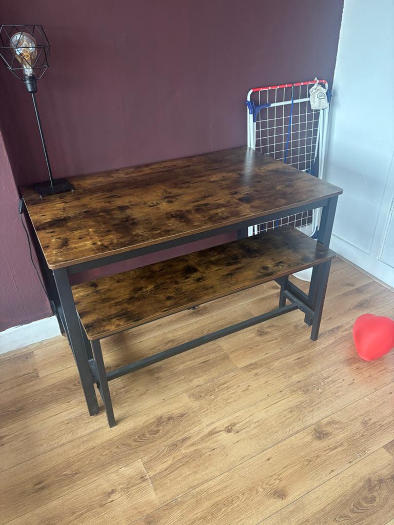 Eettafel met bankje - Industrieel design, Ophalen, 100 tot 150 cm, Zo goed als nieuw, Metaal