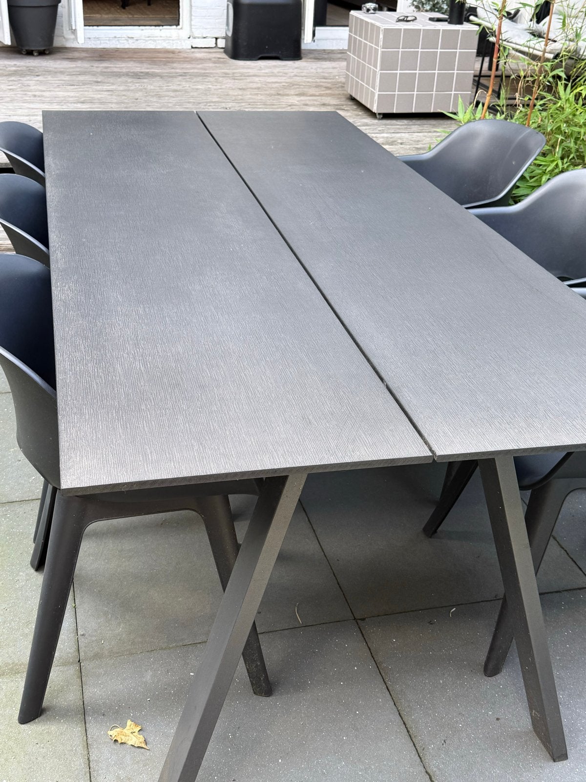 JYSK tuinset: tafel met 6 kuipstoelen, zwart/antraciet, Ophalen, Gebruikt, Rechthoekig, Kunststof