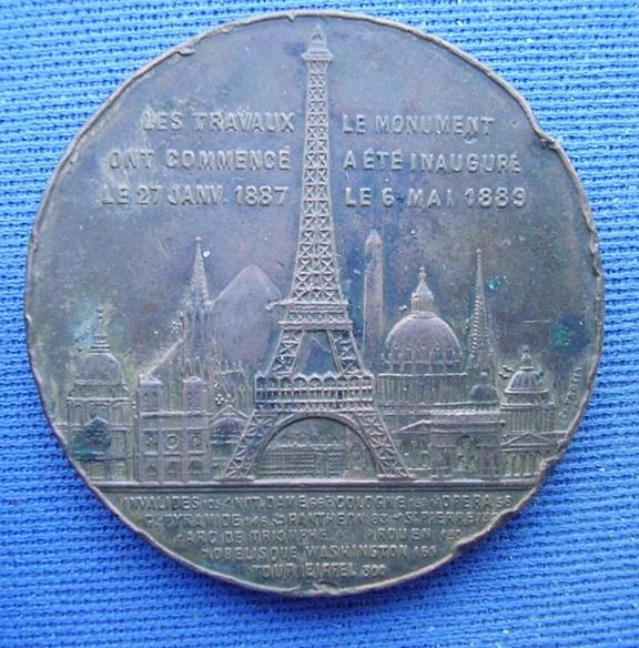 Zware koperen penning Bezoek Eiffeltoren 1889 met naam, Antiek en Kunst, Ophalen of Verzenden