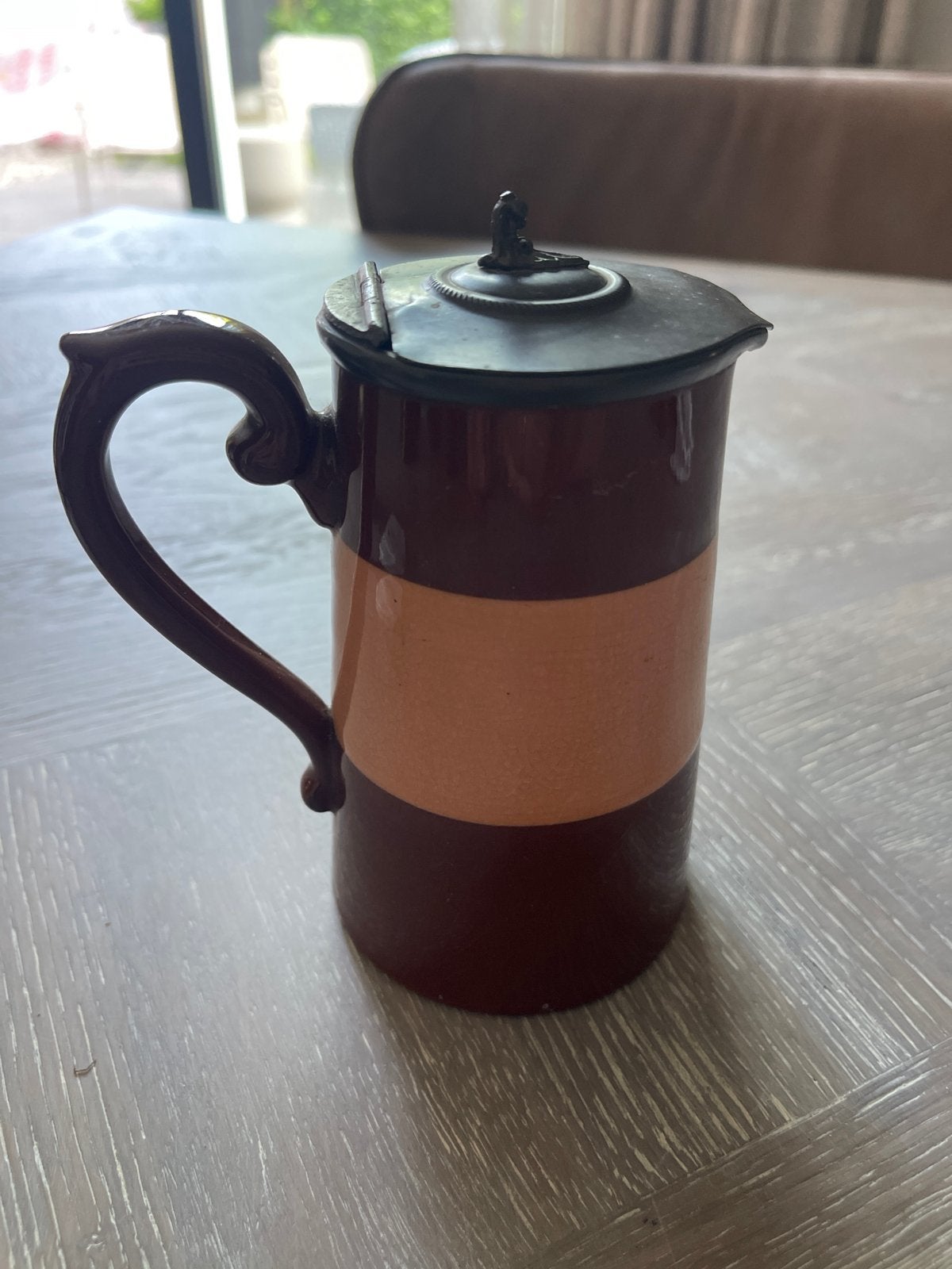 Antieke Engelse bierpul met tinnen deksel – ca. 1900, Antiek en Kunst, Antiek | Keramiek en Aardewerk, Ophalen of Verzenden