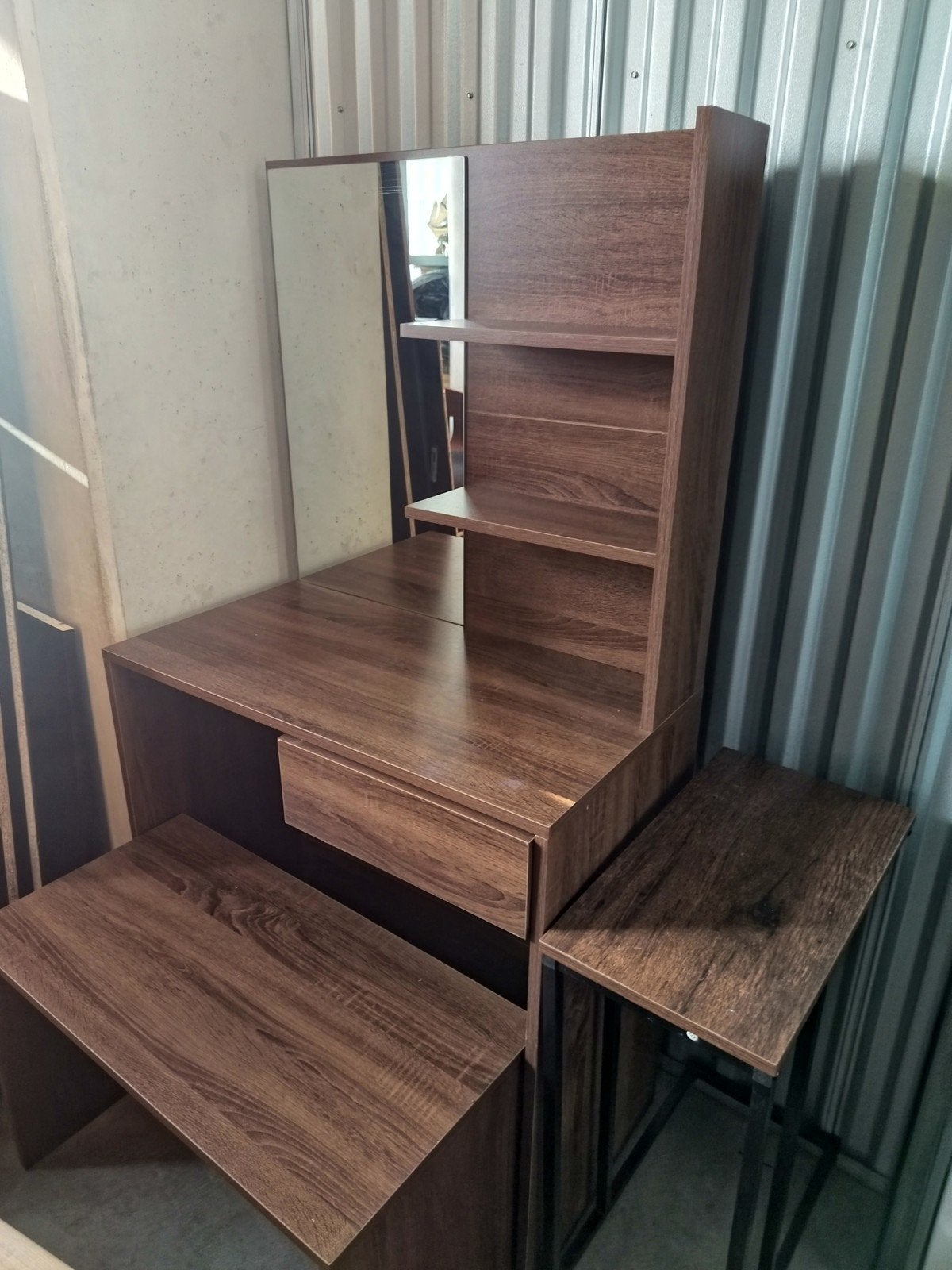 Kaptafelset met spiegel en krukje (VidaXL), 100 tot 150 cm, Zo goed als nieuw, Modern, Hout