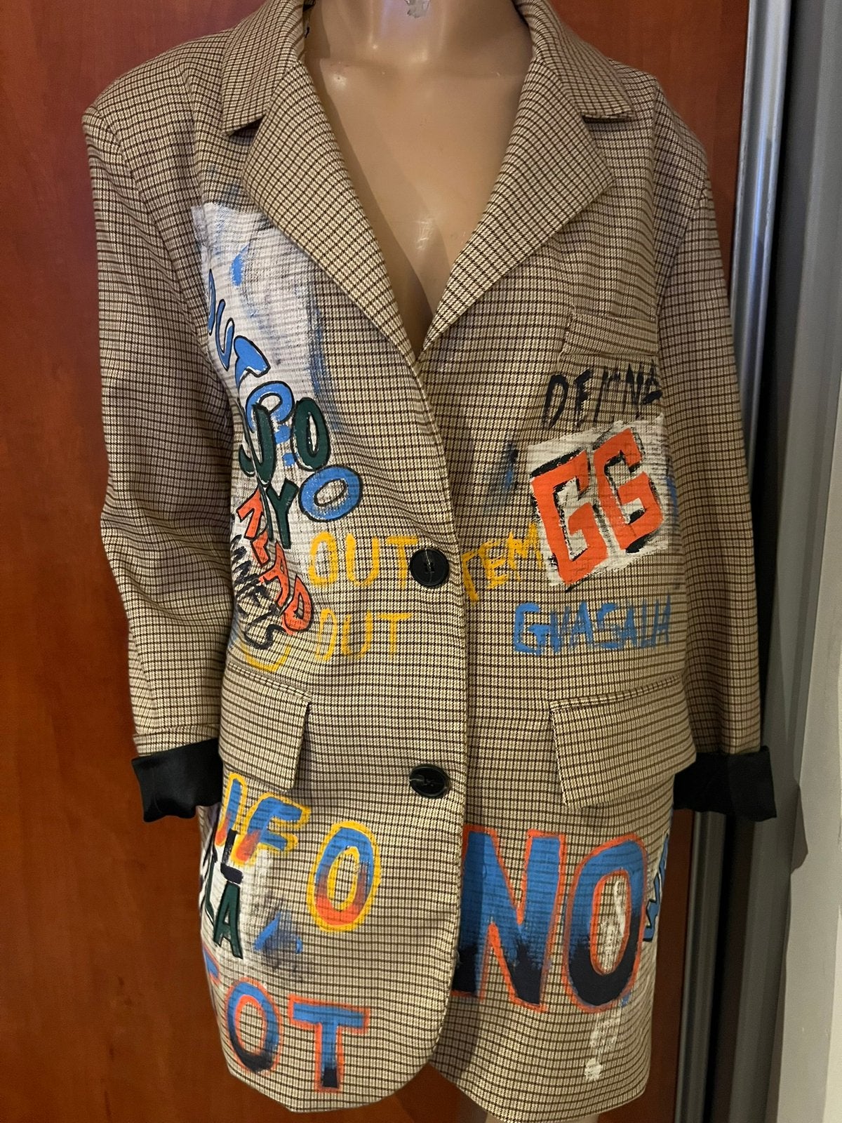 AIKKA blazer met graffiti maat L origineel nieuw, G, R, Beige, Maat 42/44 (L)