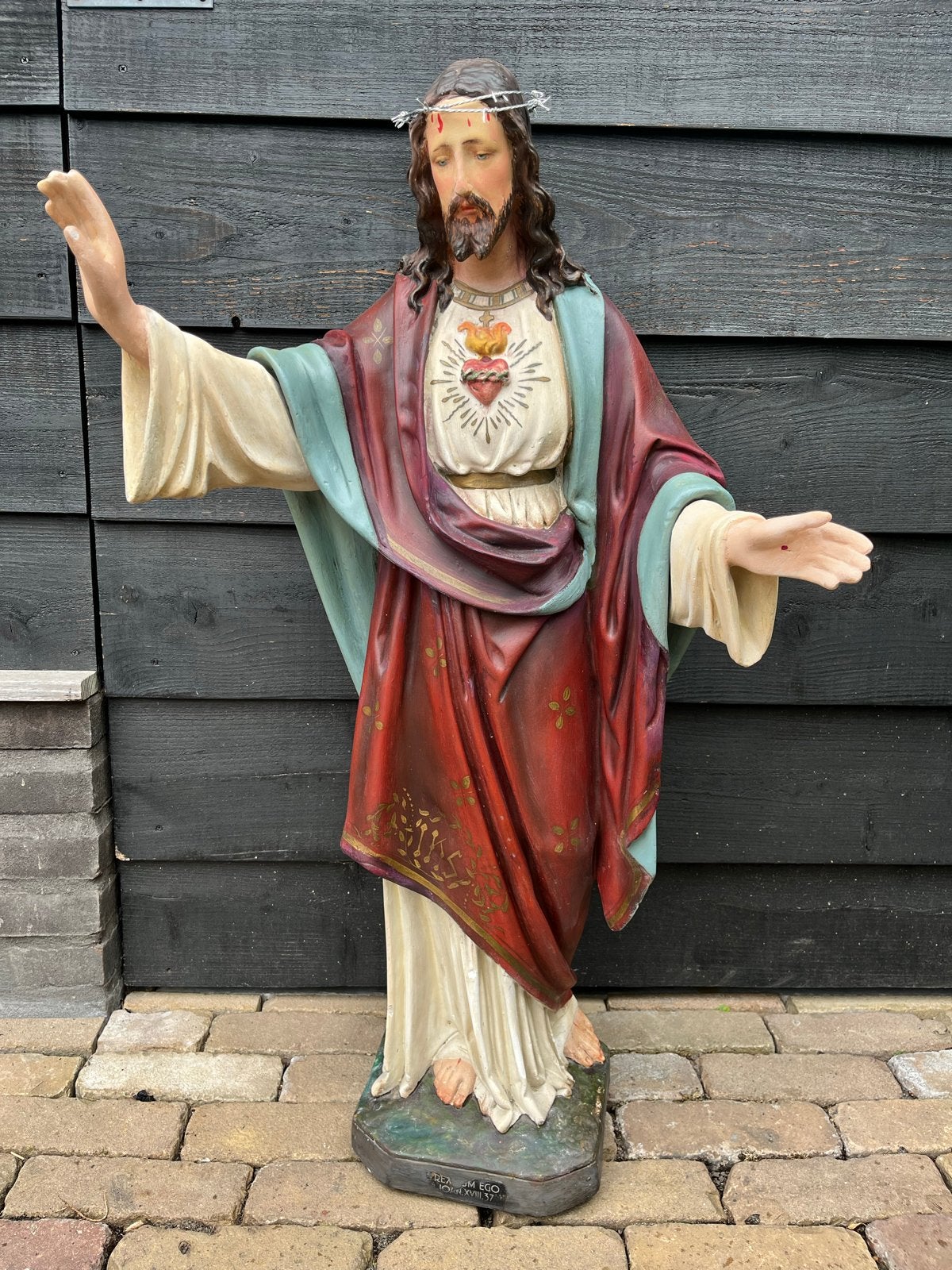 Groot Jezus beeld - Heilig Hart - gips - 86cm, Antiek en Kunst, Antiek | Religie, Ophalen