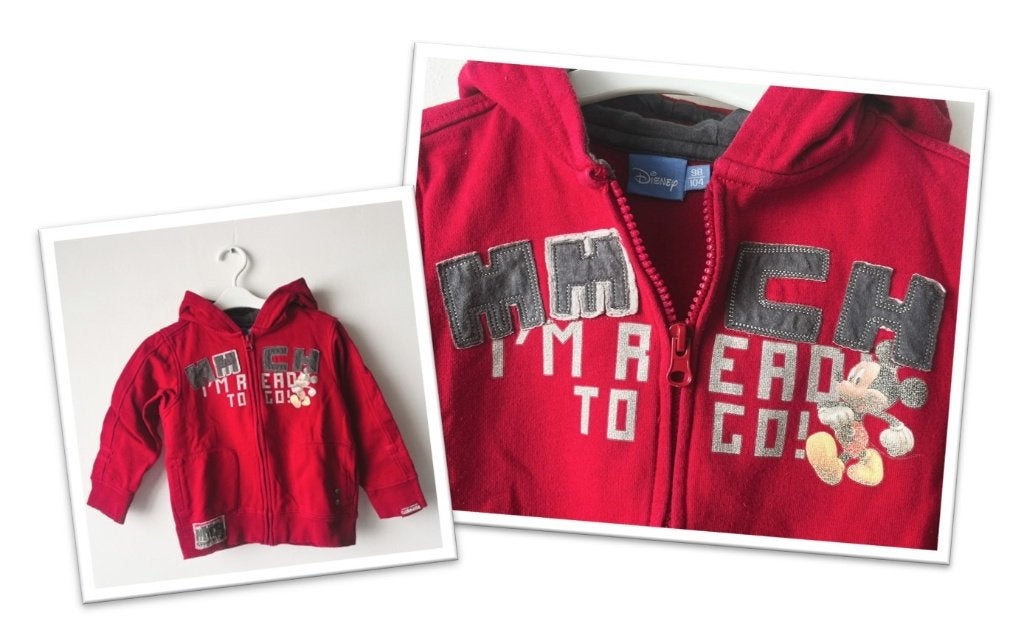 Mickey Mouse Disney rood vest hoodie maat 98/104, Disney, Gebruikt, Jongen of Meisje, Trui of Vest