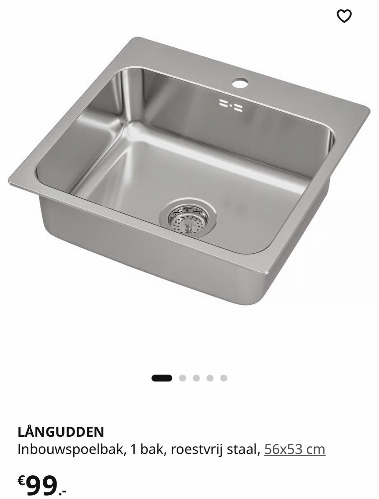 IKEA LÅNGUDDEN Inbouwspoelbak, 1 bak, roestvrij staal, Overige typen, IKEA, Ophalen of Verzenden, Metaal