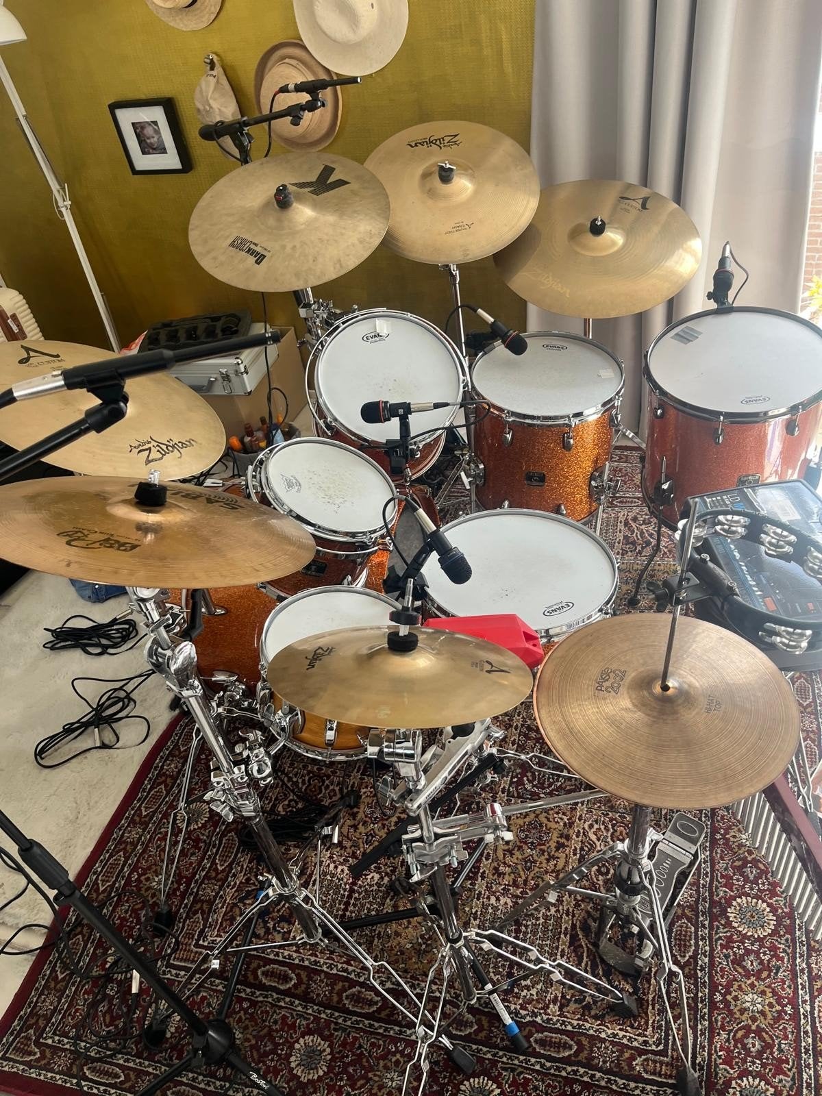 Uitgebreide drumset met bekkens en accessoires, Ophalen, Gebruikt, Overige merken