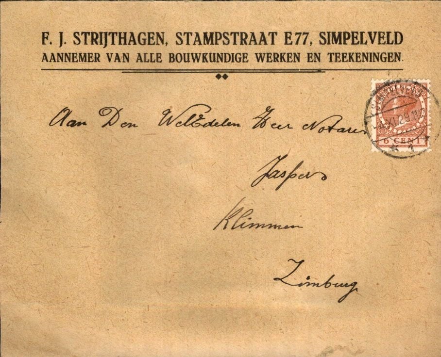 Simpelveld - F. Strijthagen - Aannemer - 1929, Verzenden, 1920 tot 1940, Gelopen, Limburg