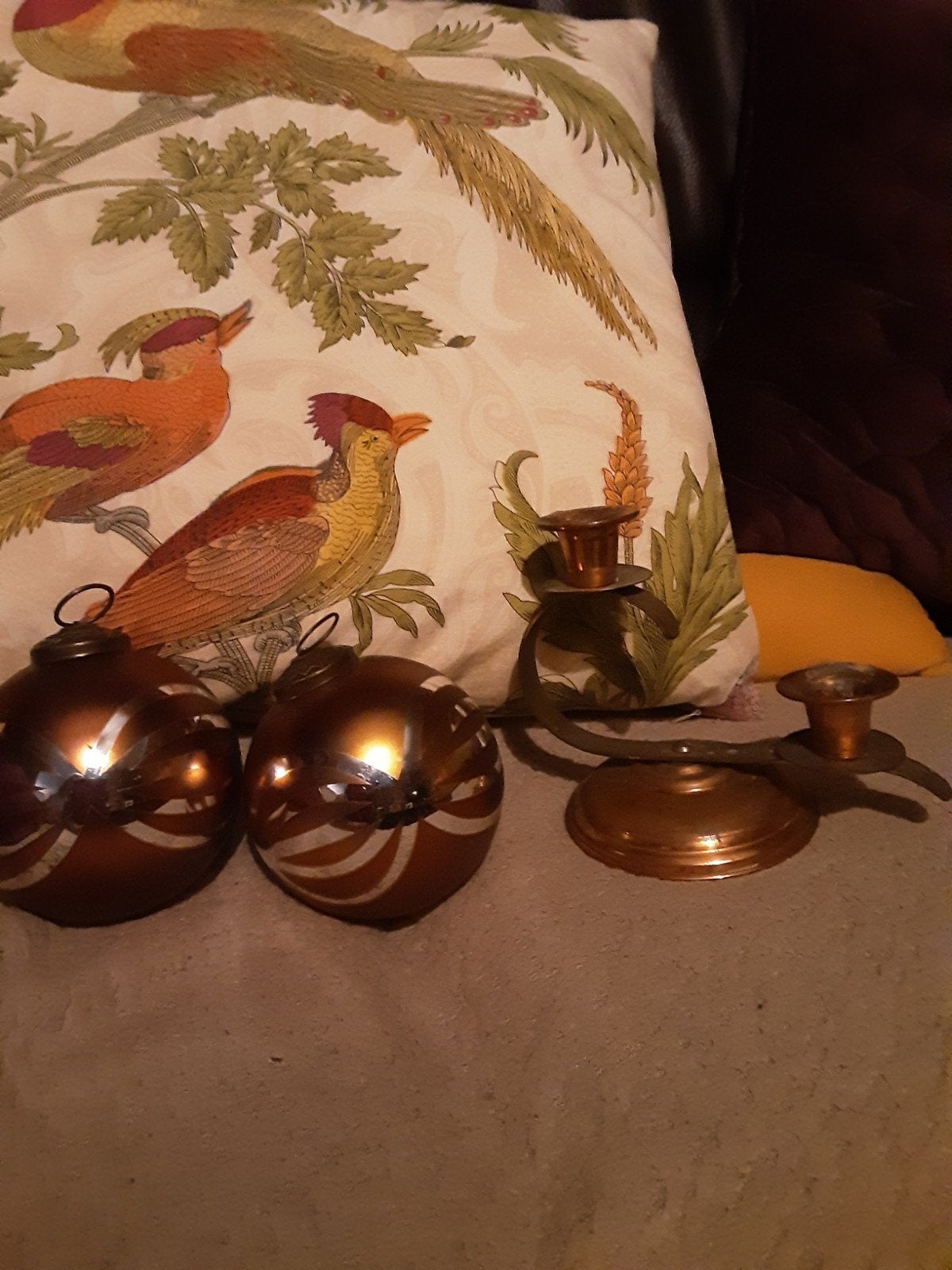 Koperen Kandelaar en Kerstballen Set, Antiek en Kunst, Verzenden, Koper of Brons