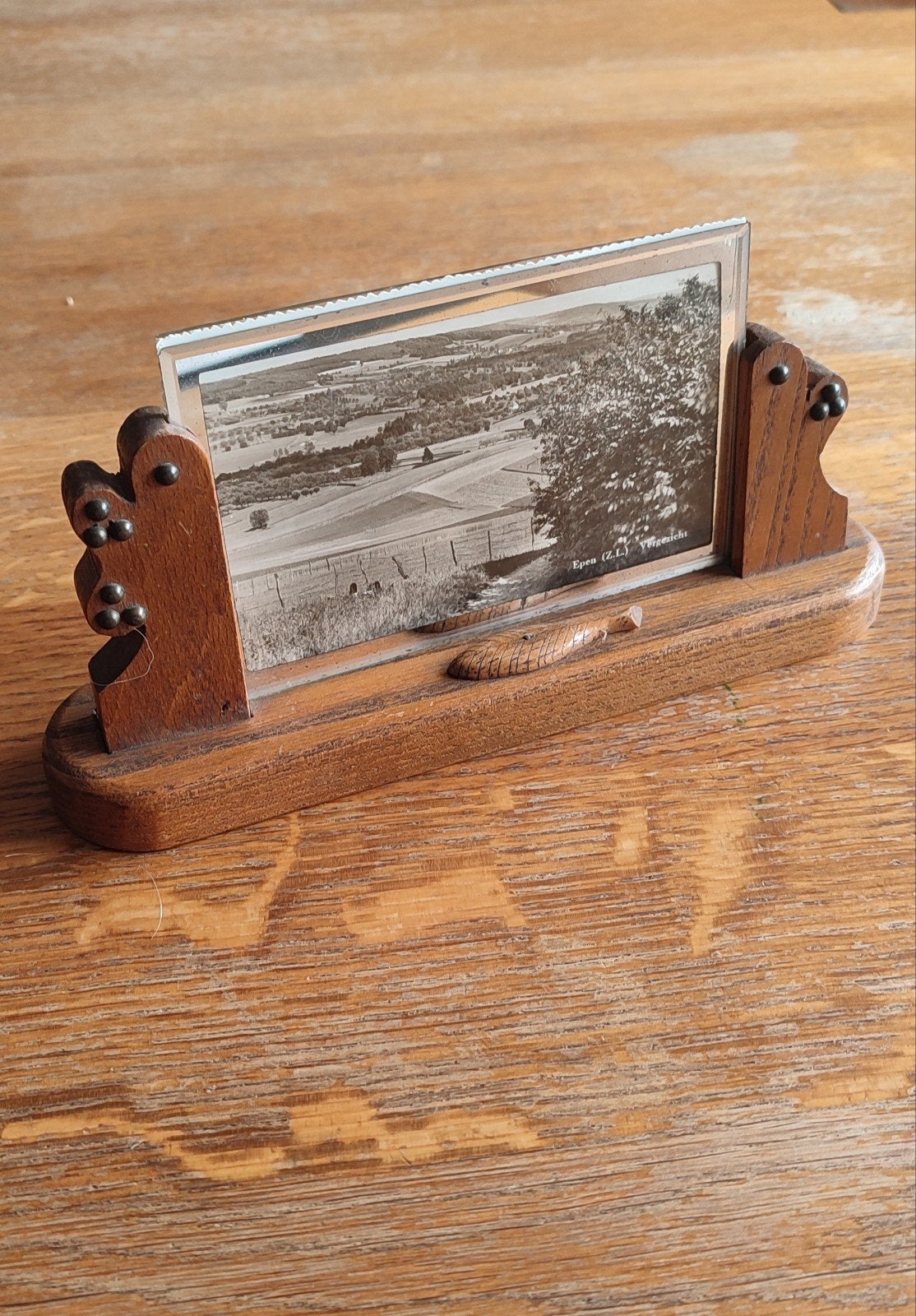 Antieke houten fotostandaard met glasplaatjes, Bruin, Gebruikt, Ophalen of Verzenden, Fotolijst
