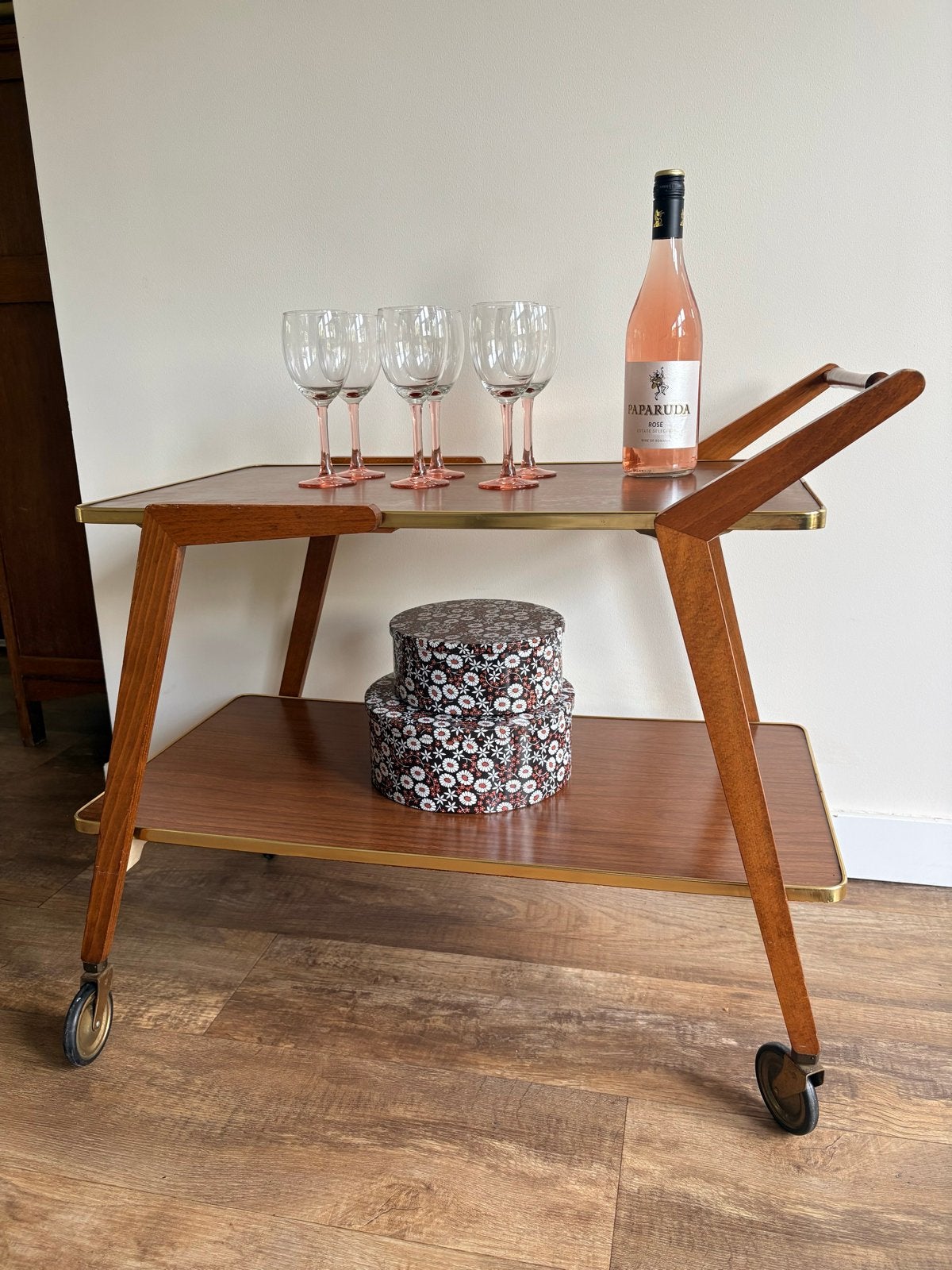 Prachtige Vintage Duitse barcart '60/'70 Mid Century design, Ophalen, Gebruikt, Rechthoekig, 60 cm of meer