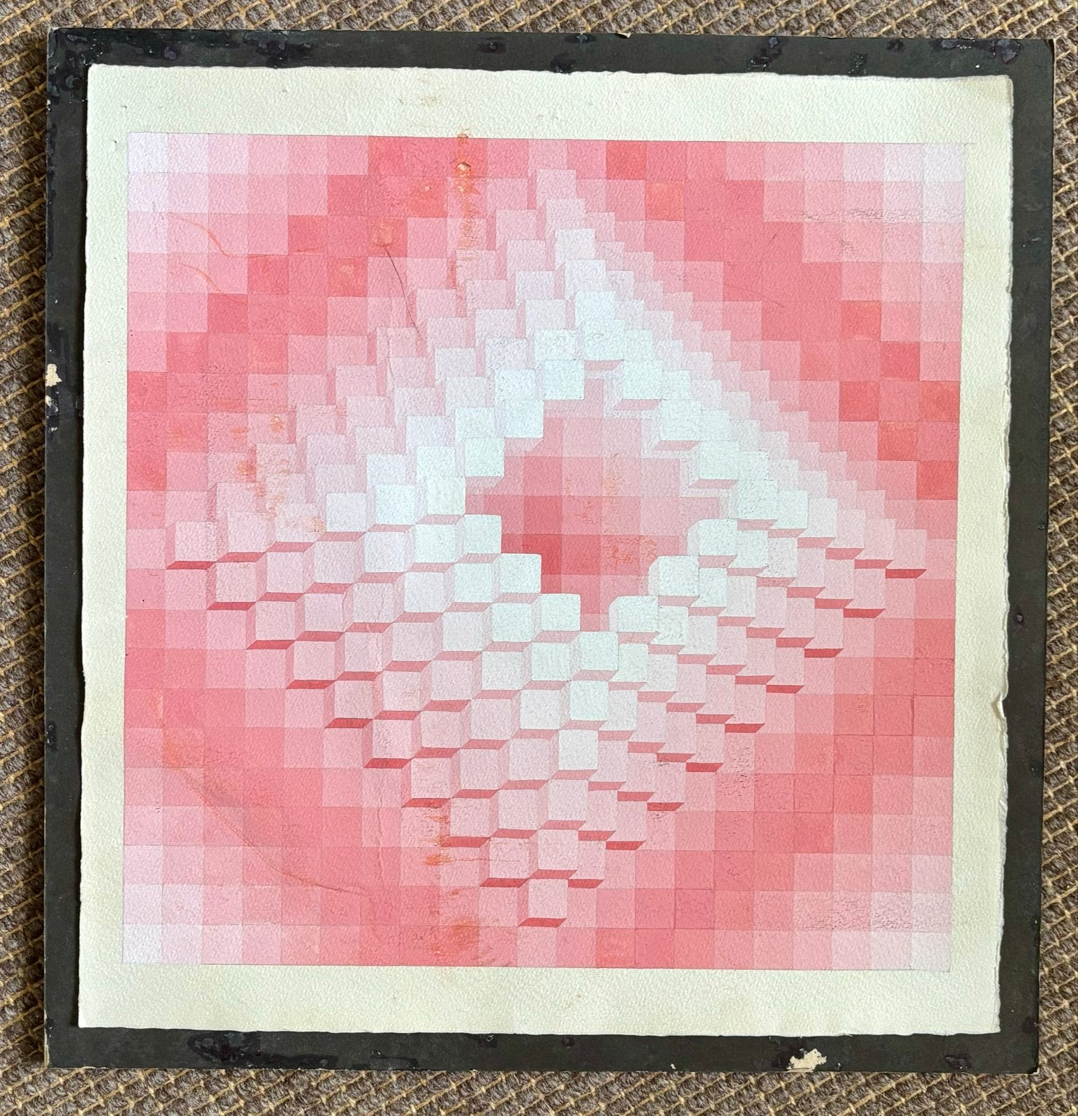 Abstracte Optische Kunst Print - Roze en Wit ca. 37x37 cm, Ophalen of Verzenden